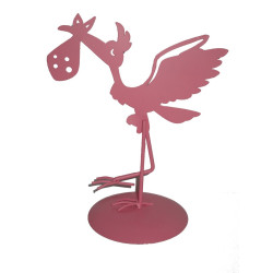 FIGURA PASTELLO METALLIZZATO CICOGNA ROSA