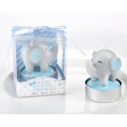 CANDELA BATTESIMO ELEFANTE BLU IN CONFEZIONE REGALO