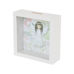 WOODEN PIGGY BOX COMMUNION GIRL