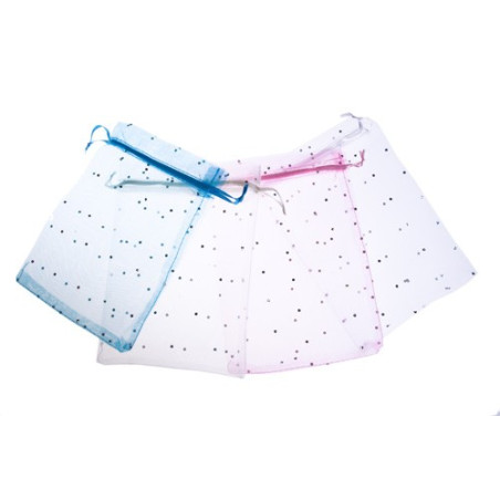 ORGANZA BAG SILVER DOTS 13 X 18 RED