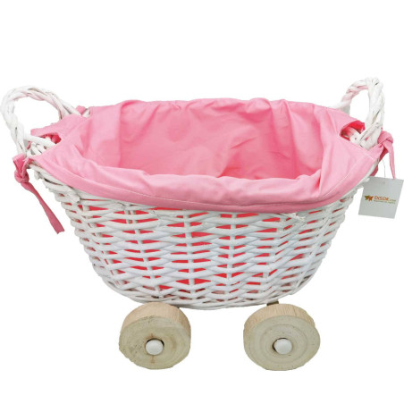 PANIER EN OSIER EN FORME DE CHARIOT ROSE