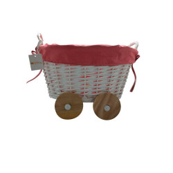 WICKER BASKET IN THE SHAPE OF A PINK CART