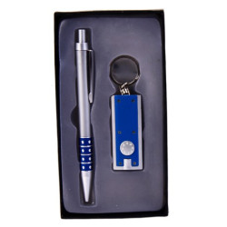 SET BOLIGRAFO LLAVERO LINTERNA LED ESTUCHE AZUL