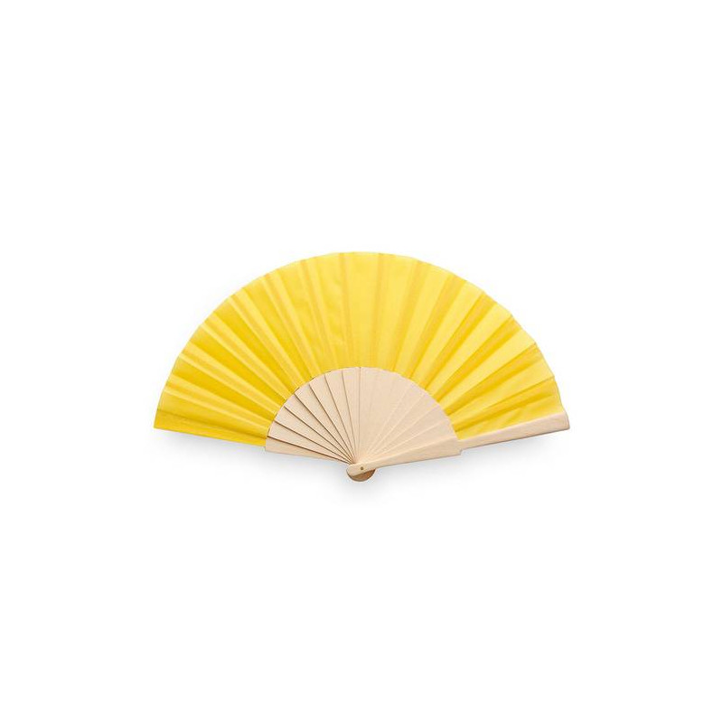FAN OF FABRIC AND WOOD IN YELLOW BOX