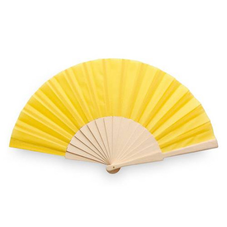 FAN OF FABRIC AND WOOD IN YELLOW BOX