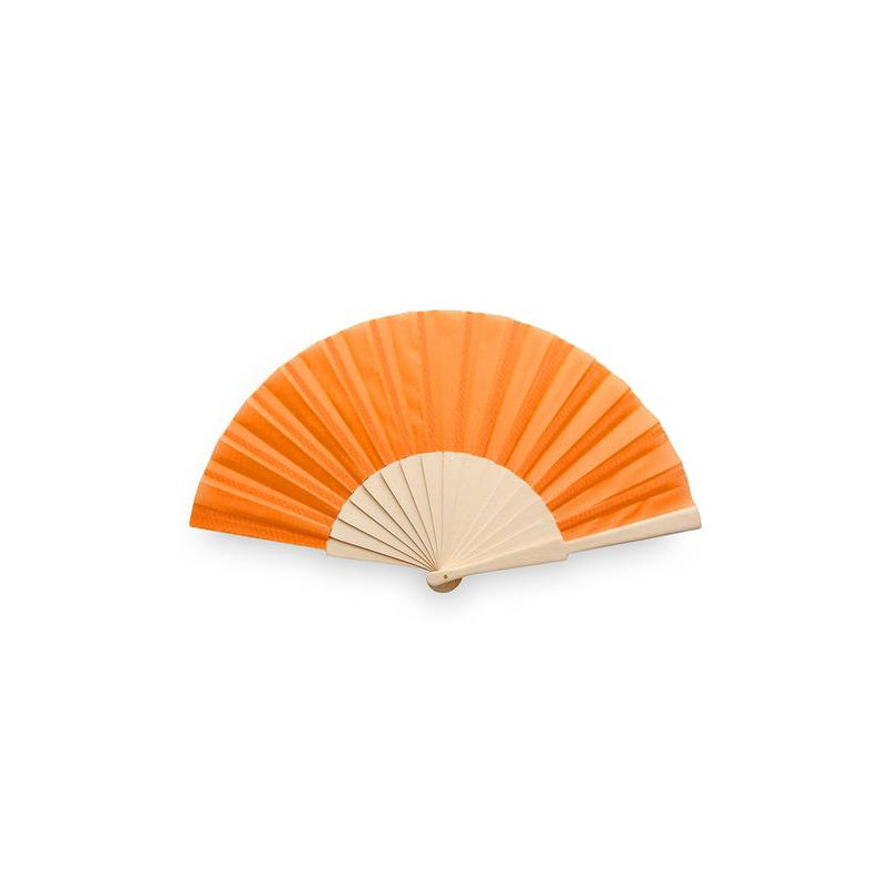 FAN OF FABRIC AND WOOD IN ORANGE BOX