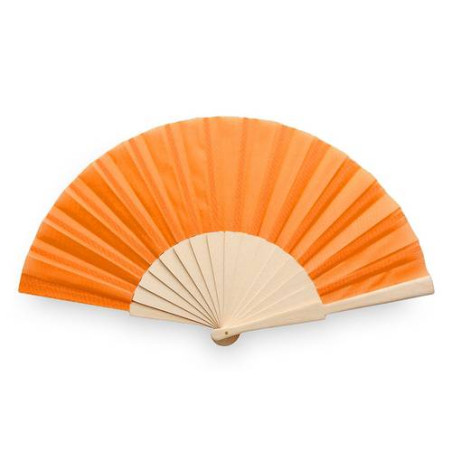 FAN OF FABRIC AND WOOD IN ORANGE BOX